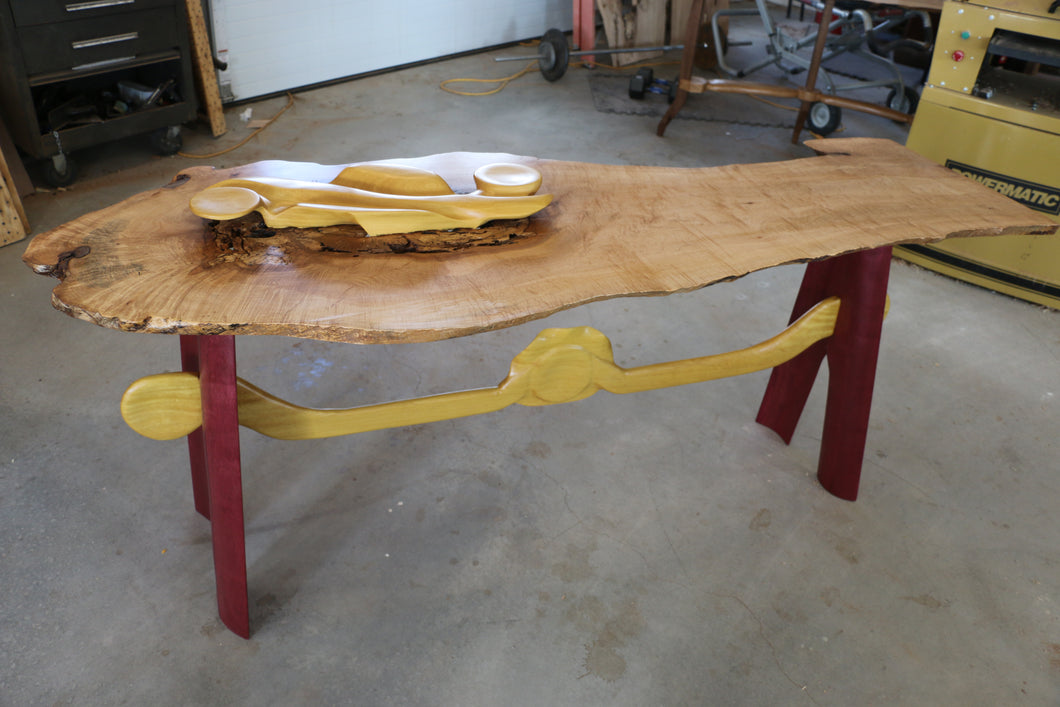 Maple Slab Table With Purpleheart Legs And Yellowheart Accents